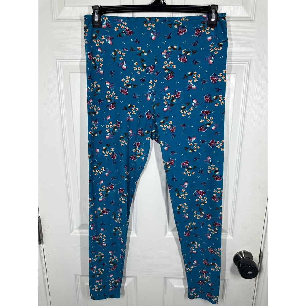 LuLaRoe Leggings Womens TC Teal Floral Butterfly Tall & Curvy Stretch Casual